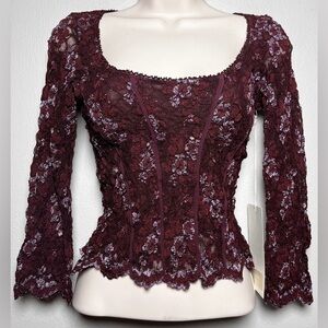 NEW Ann Ferriday Lace Top O/S Burgundy Fairy